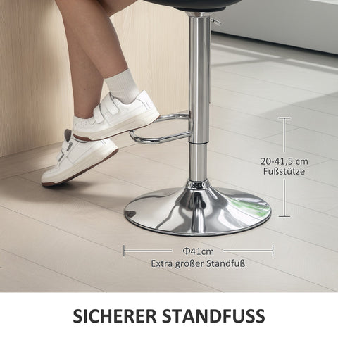Rootz 2 Set Bar Stools - Bar Chairs - Swivel Chairs - Height Adjustable Comfort - 42x38x82-104 cm - Black and Silver