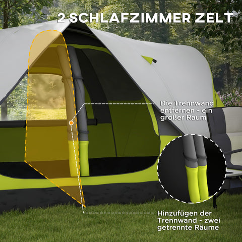 Rootz Camping Tent - 2 Room Shelter - Outdoor Canopy - Rain Protection - Dark Green - 450cm x 215cm x 180cm