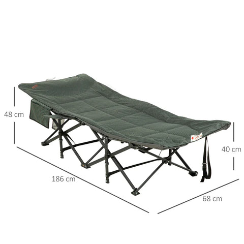 Rootz Folding Sun Lounger - Cup Holder - Backrest Side Pocket - Up To 120kg - Soft Padding - Oxford - PP foam - Gray - 68L x 186W x 48H cm