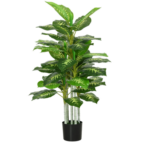 Rootz Artificial Calathea Plant - Faux Plant - Replica Flower - No Care Needed - 120cm Height - Cement Pot Ø 17x14.5cm