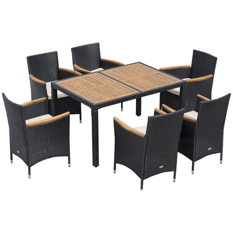 Rootz 6 Person Garden Furniture Set - Outdoor Dining Set - Patio Set - Washable Cushions - 130cm x 90cm x 75cm Table, 58cm x 58cm x 85cm Chairs