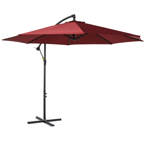 Rootz Offset Parasol - Tiltable Umbrella - Patio Canopy - UV Protection - Ø 2.95 x 2.45H m - Wine Red - Steel Frame - Easy Crank System