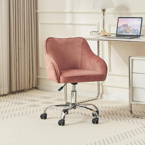 Rootz Adjustable Swivel Velvet Chair - Office Chair - Vanity Seat - Comfort & Stability - 56cm x 55cm x 83cm - Dark Pink