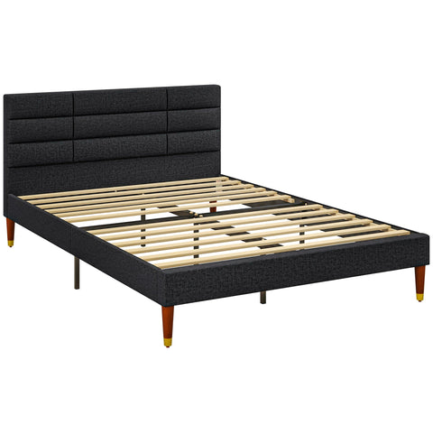 Rootz Double Bed Frame - Slatted Bed - Padded Headboard - Supports Up to 250kg - 141cm x 207cm x 88cm - Ideal for Restful Sleep