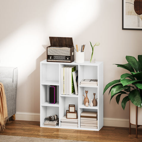 Rootz 3-Level Bookshelf - Storage Shelf - Display Rack - 8 Compartments - Chipboard - 74.3cm x 24cm x 80cm - White