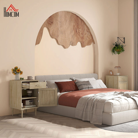 Rootz Bedside Table - Nightstand - Side Table - Bohème Style - Rattan Door - 40 x 40 x 68.5 cm