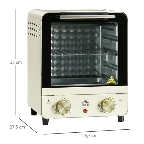 Rootz Mini Oven - Compact Oven - Countertop Oven - 15L Capacity - Adjustable Temperature - Convenient Timer - 25.5cm x 27.5cm x 32cm - Cream White