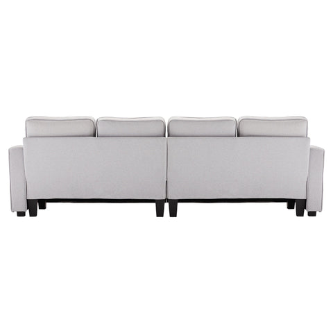 Rootz 4-Seater Linen Sofa - Modern Couch - Comfortable Seating - Adjustable Lumbar Cushions - 264x83x87 cm - Gray