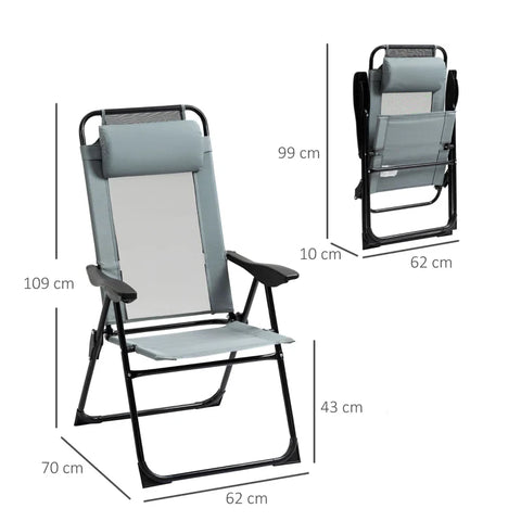 Rootz Garden chairs - Folding Chair Set - Folding Lounger - Weatherproof - 5-way - Adjustable Backrest - Metal Frame - Oxford - Steel - Grey - 62W x 70D x 109H cm