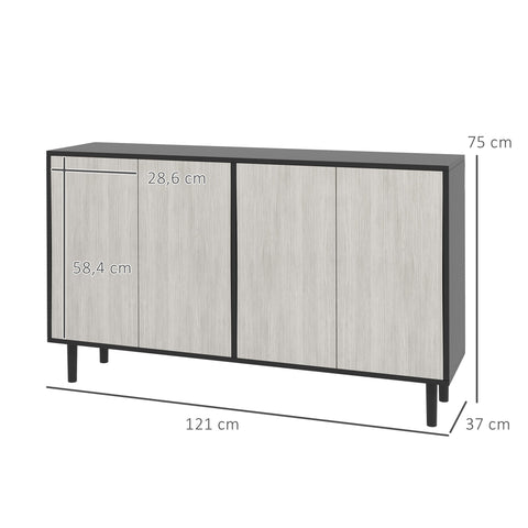 Rootz Kitchen Buffet Storage Furniture - Sideboard - Cabinet - Adjustable Shelves - 121cm x 37cm x 75cm - Modern Design