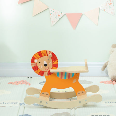 Rootz Rocking Horse Lion Design - Kids Rocker - Wooden Rocker - Promotes Balance & Strength - Orange - 25kg Capacity - 59x27x44cm
