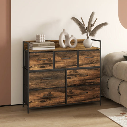Rootz Fabric Drawer Chest - Sideboard - Organizing Furniture - Melamine Coated Top - Stable Steel Frame - 98cm x 29cm x 85cm