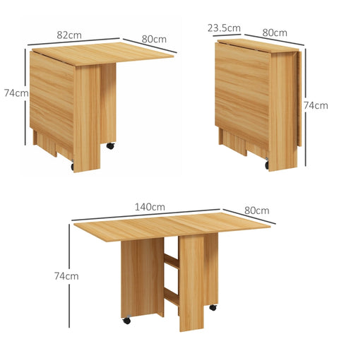 Rootz Folding Dining Table - Kitchen Table - Wooden Look - Space-saving - Portable - 140cm x 80cm x 74cm