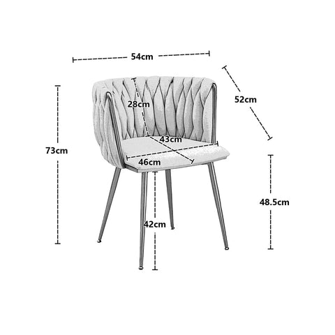 Rootz 2 Piece Set Upholstered Lounge Chairs - Armchairs - Linen Fabric Chairs - Sturdy Metal Frame - 54cm x 52cm x 73cm