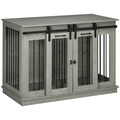 Rootz Dog Cage - Dog Box - Transport Box for Dogs - Lockable - 120L x 60B x 88.5H cm - Easy to Clean - Flexible Design - Rustic Grey