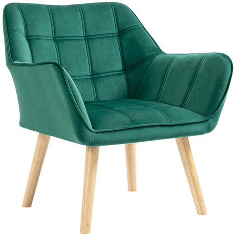 Rootz Single Lounge Chair - Scandinavian Style - Reading Chair - Velvet Upholstery - Rubberwood - Compact Design - 67cm x 61.5cm x 71cm