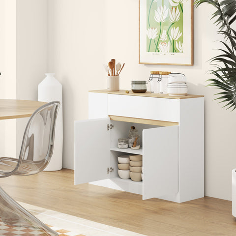 Rootz Sideboard Cabinet - Large Storage Organiser - Console Table - Ample Storage - 105 x 30 x 81.5cm - Modern White - Brown Finish