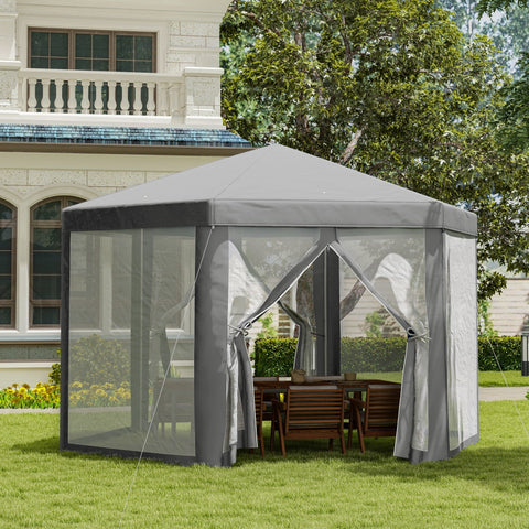 Rootz Reception Tent Arbor - Barnum - Hexagonal Tonnele - Mosquito Net - Metal/Polyester Gray - 1.96m x 1.99m x 2.52m