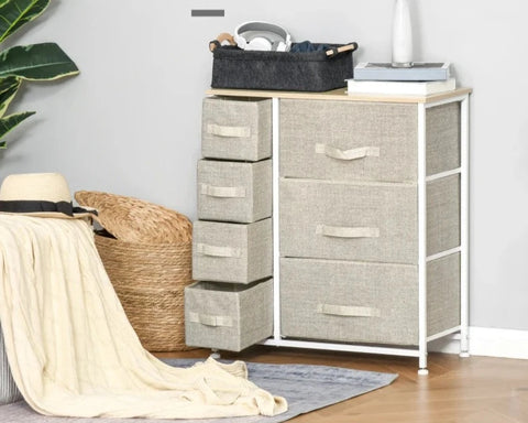 Rootz Chest Of Drawers - Sideboard - 7 Drawers - Modern Design - Chipboard - Non-woven Fabric - Light Gray - 63.5 cm x 30 cm x 71 cm