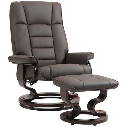 Rootz Relaxation Armchair Set - Recliner & Ottoman - Lounge Chair - 360° Swivel Base - Faux Leather - 76cm x 85cm x 104cm - Brown