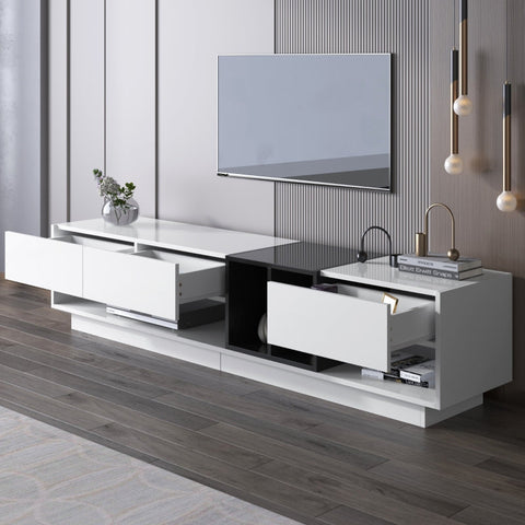 Rootz High-Gloss TV Cabinet - Media Console - Entertainment Unit - Ample Storage - 190L x 40W x 42H cm