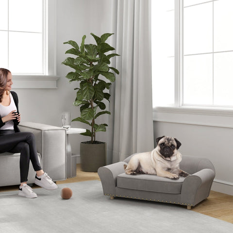 Rootz Dog Sofa - Pet Chair - Elegant Rivets - 9cm Thick Cushion - Stylish - 86.5cm x 52.5cm x 33cm