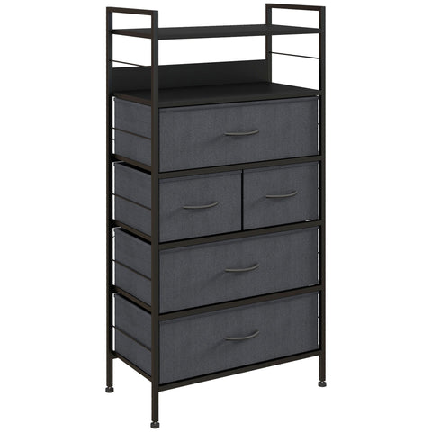 Rootz Chest of Drawers Storage Furniture - Fabric Cabinets - Steel Structure - Ample Space - 58L x 30B x 120H cm - Black