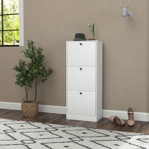 Rootz Shoe Cabinet - Shoe Shelf - Footwear Organizer - Space-Saving - White Chipboard - 47cm x 28cm x 115cm