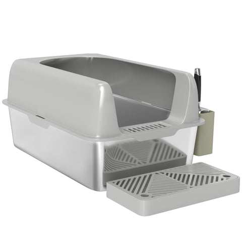 Rootz Cat Toilet Litter Box - Stainless Steel - High Walls - Easy Cleaning - 60.2cm x 40.6cm x 29cm