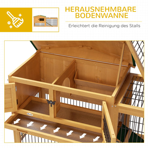 Rootz Winter-Proof 2 Level Rabbit Stable - Hutch & Run - Wooden Double-Sided - Easy Access & Clean - 150x52x68 cm