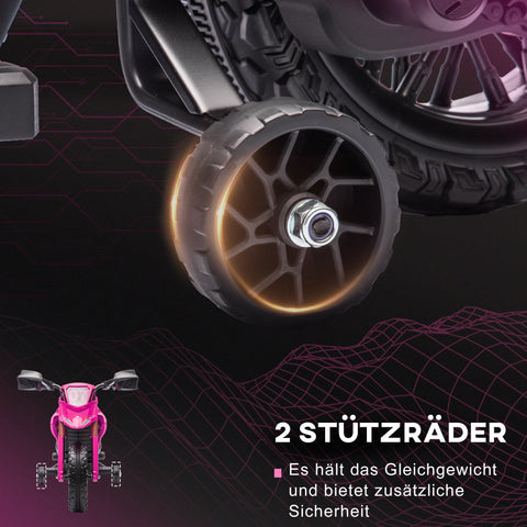 Rootz 12V Pink Electric Motorcycle for Children - Kids Ride-On - Children's Vehicle - Support Wheels - 105cm x 57cm x 62cm
