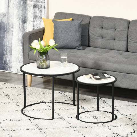 Rootz 2 Piece Side Table Set - Nestable Tables - Stackable Tables - Space-Saving Design - Ø60x46cm, Ø40x40cm