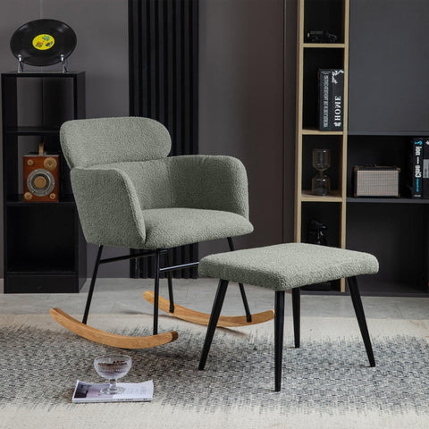 Rootz Elegant Gray Rocking Chair Set - Lounge Chair - Relaxation Chair - Comfort & Modern Design - 61L x 72.5W x 82H cm & Footstool 52L x 41W x 40H cm