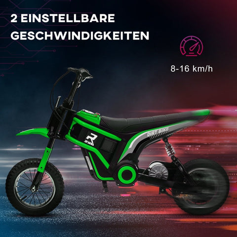 Rootz Kids Electric Motorcycle - Children's Ride-On Bike - 24V Motor - Integrated Music & Lights - Shock-Absorbing Wheels - Green - 119cm x 64cm x 76.5cm