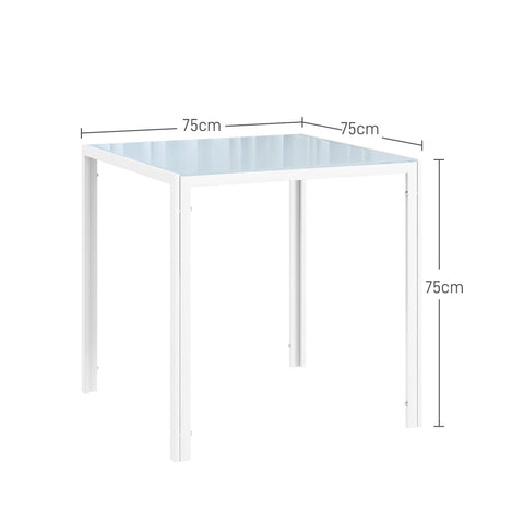 Rootz Square Dining Table for 4 - Kitchen - Dining Room - Tempered Glass Top - 75cm x 75cm x 75cm - Modern Style