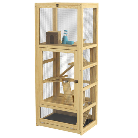 Rootz Wooden 5 Level Cage - Hamster Enclosure - Small Animal Habitat - Spacious Design - 54 x 38 x 131 cm