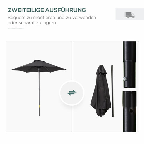 Rootz Black Hexagonal Parasol - Balcony Sunshade - Patio Umbrella - Easy Open - Ø196cm x 2.04m