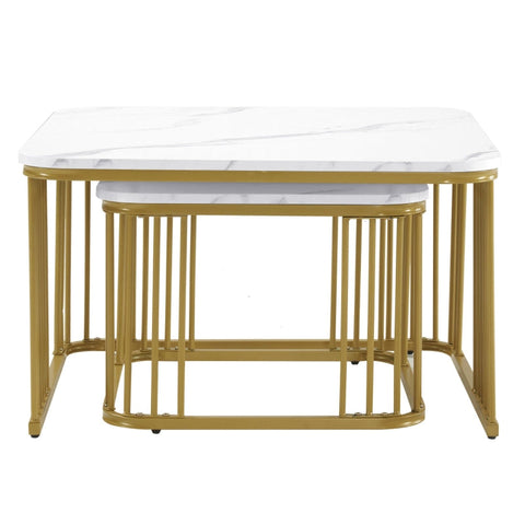 Rootz 2 Piece High Gloss Marble Look Coffee Tables - Nesting Tables - Modern Living Room Tables - Scratch Resistant - 70x70x45cm & 50x50x36.5cm