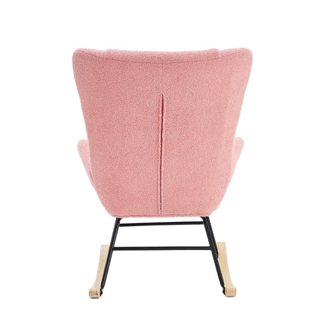 Rootz Pink Teddy Velvet Rocking Chair - Recliner - Lounge Chair - Ergonomic Comfort - 67.5L x 93W x 93H cm