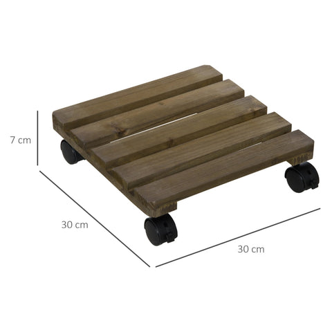Rootz Set van 2 massief houten rollende plantenstandaards - Verplaatsbare plantenplank - Houten plantenrek - Mobiliteit - Stabiliteit - Veelzijdigheid - 30 cm x 30 cm x 7 cm - Bruin + Zwart