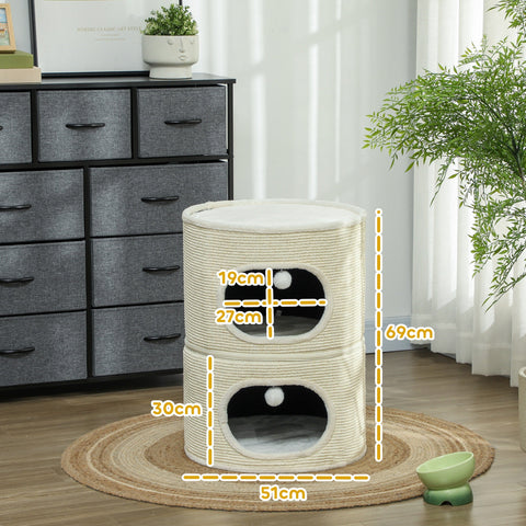 Rootz Modular Cat Tower - Scratching Tree - Cat Condo - 3 Levels Comfort - Ø 51 x 69 cm Brown