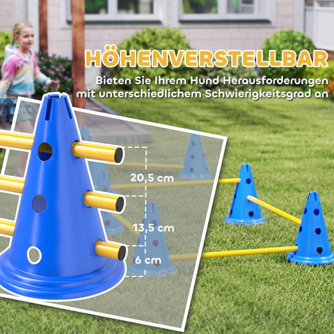 Rootz Dog Agility Set – 6-Piece Training Hurdle Kit – Obstacle Course, Exercise Set – Improves Coordination – Blue/Yellow – 80x22.5x30cm