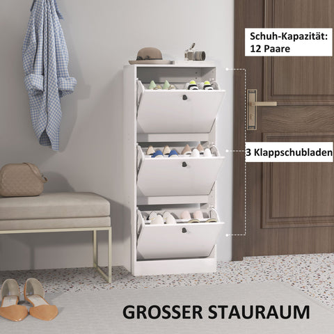 Rootz Shoe Cabinet - Shoe Shelf - Footwear Organizer - Space-Saving - White Chipboard - 47cm x 28cm x 115cm