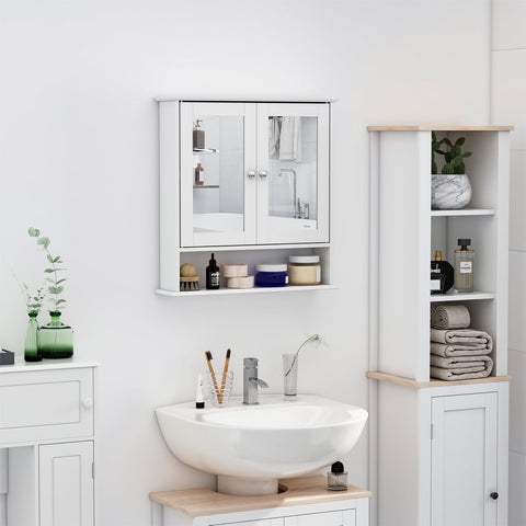 Rootz Wall Mirror Bathroom Shelf - Vanity Mirror - Reflective Cabinet - Adjustable Shelf - 56L x 13W x 58H cm