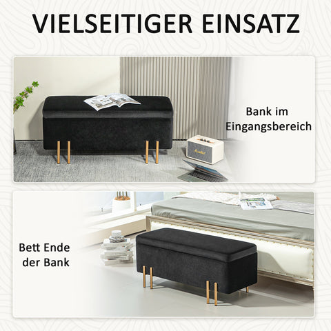 Rootz Upholstered Bench - Storage Bench - Bed Bench - Extra Storage - 100 x 40 x 42 cm - Black