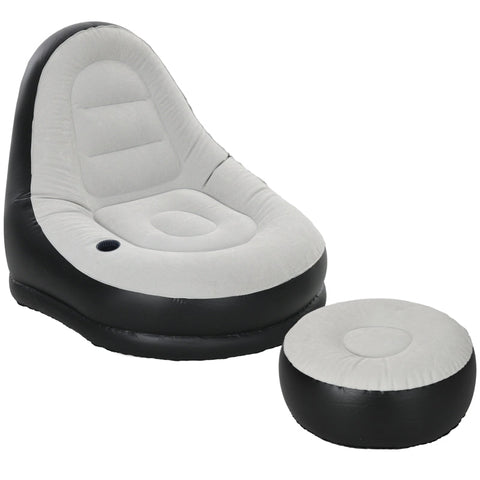 Rootz Inflatable Chair Set - Air Chair - Outdoor Lounger - Ergonomic Design - Durable Plastic - Convenient Cup Holder - 125cm x 100cm x 87cm - Light Gray + Black