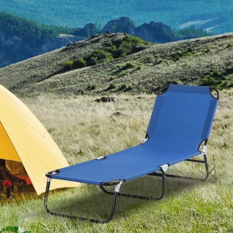 Rootz Sun Lounger - 5 Way Adjustable Backrest - Sunbeds - Quick Drying - Oxford Fabric - Metal Frame - Blue - 190 x 56 x 28 cm