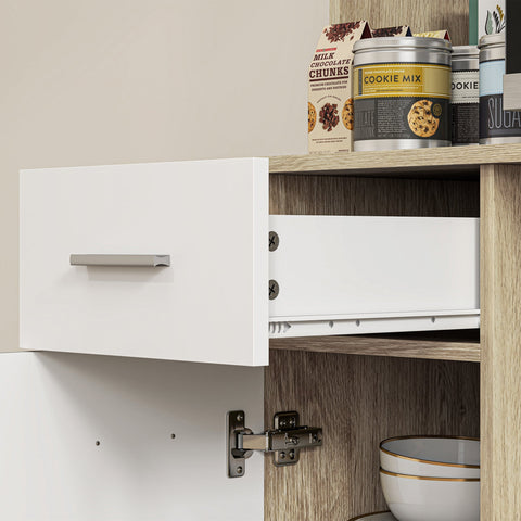 Rootz Modern Kitchen Storage Cabinet - Dining Room Buffet - Adjustable Shelves - Elegant Design - 80cm x 35cm x 180cm - White, Brown Finish