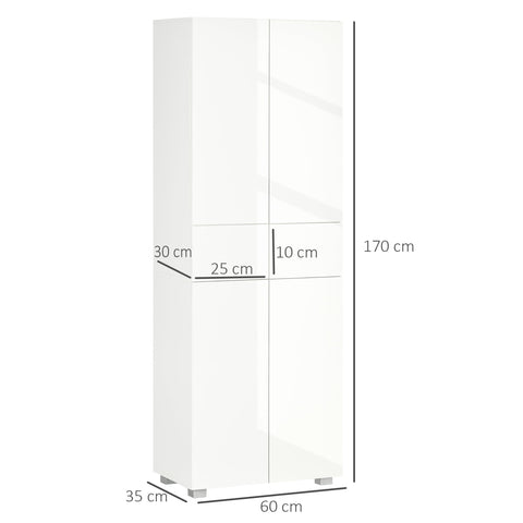 Rootz Kitchen Cabinet Storage Buffet - Pantry Cabinet - Sideboard - Adjustable Shelves - 60W x 35D x 170H cm White Lacquer