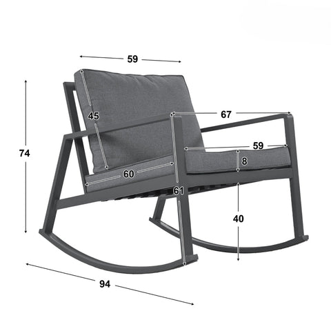 Rootz 3 Piece Outdoor Furniture Set - Patio Rocking Chairs - Modern Porch Seating - Superior Comfort - Chairs 59x94x74cm, Table 42x40x38cm